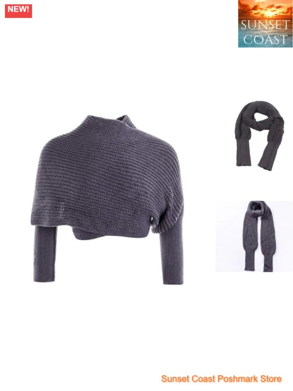 Knitted Sweater Scarf with Sleeves Wrap Cape Shawl